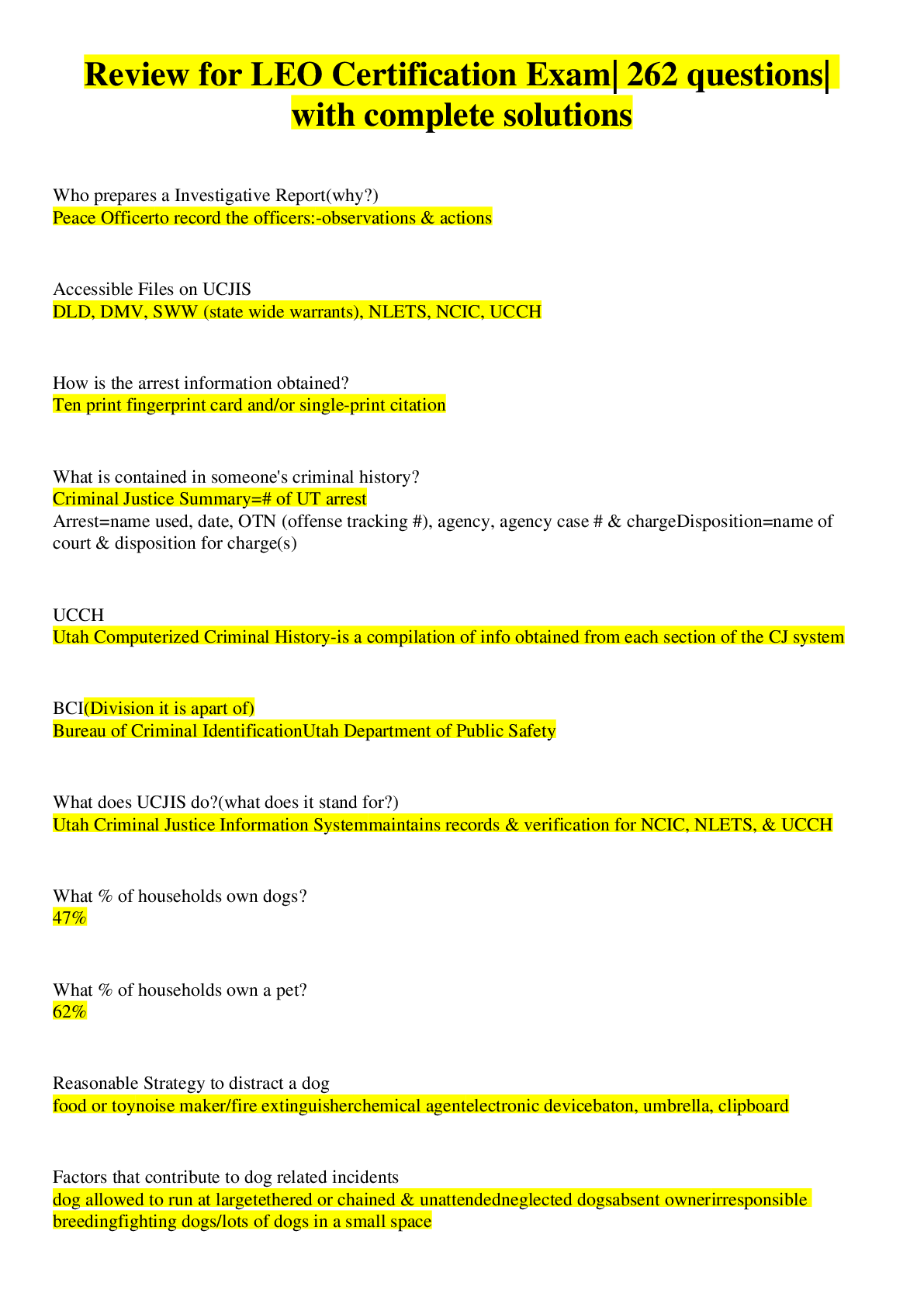 Preview image for Review for LEO Certification Exam| 262 questions| with complete solutions